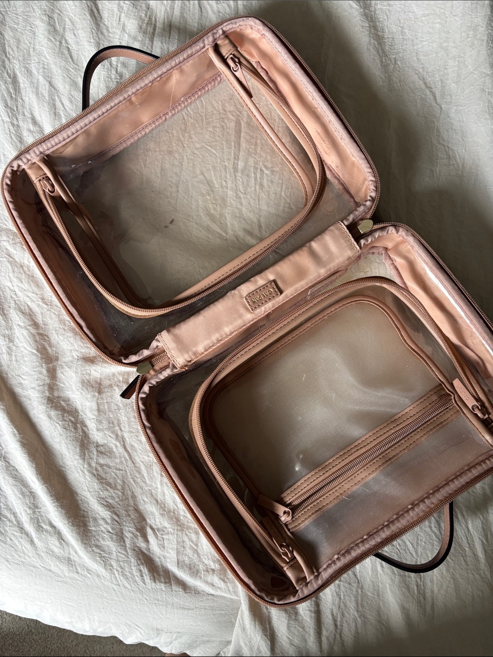 CALPAK Clear Cosmetic Train Case in Blush Pink